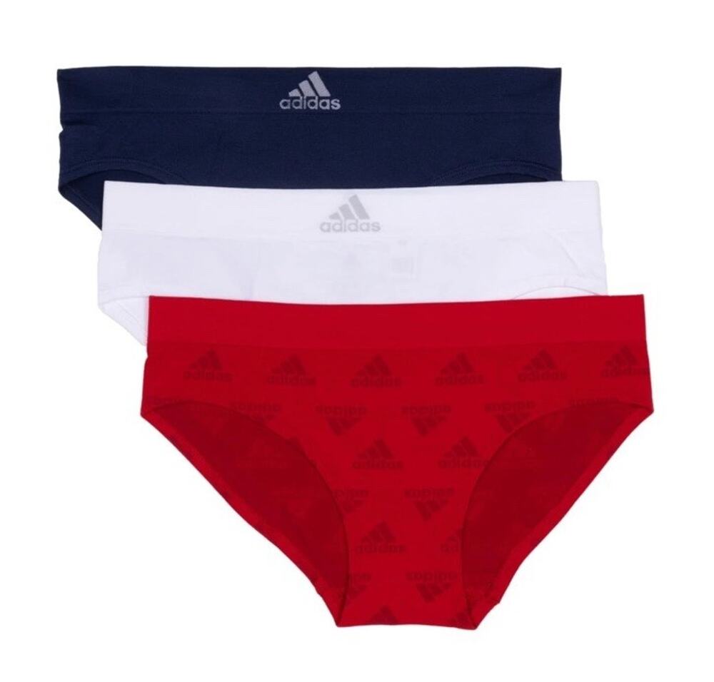 NWT adidas Women's Seamless Hipster Underwear 3-Pack Red/White/Indigo Size Large